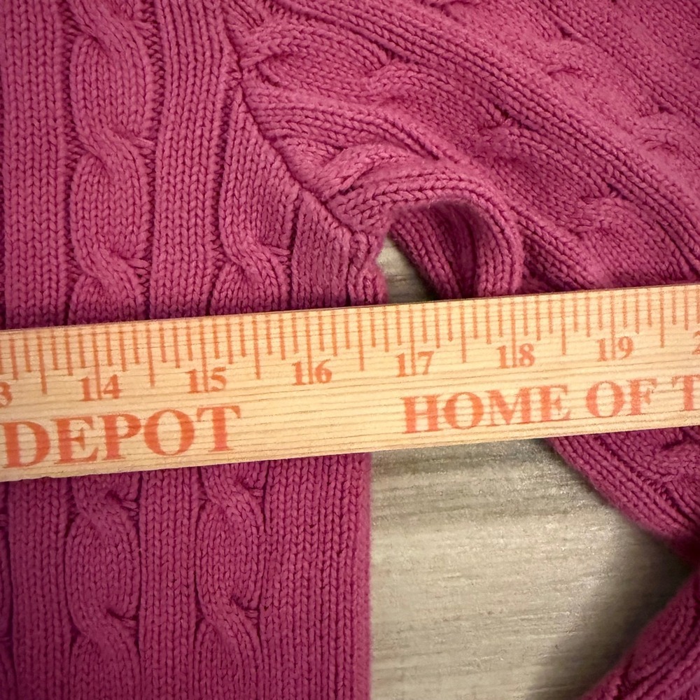 Ralph Lauren Sport Pink Cable Knit Sweater Womens Large Blue Pony Crewneck - Picture 7 of 8